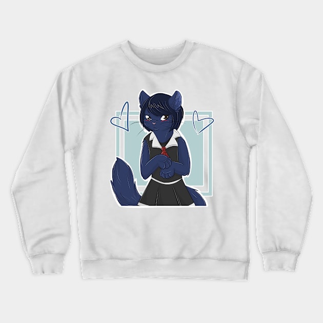 Shy Black Cat Girl Crewneck Sweatshirt by Fennekfuchs